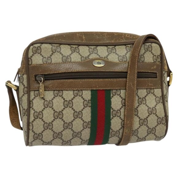 GUCCI GG Supreme Web Sherry Line Shoulder Bag PVC Beige 56 02 004 Auth BA3247 - Picture 1 of 16